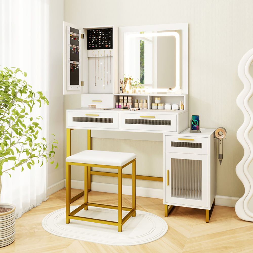 Mid-Century Vanity with LED Mirror, White, 44" Wide — alternate view 11