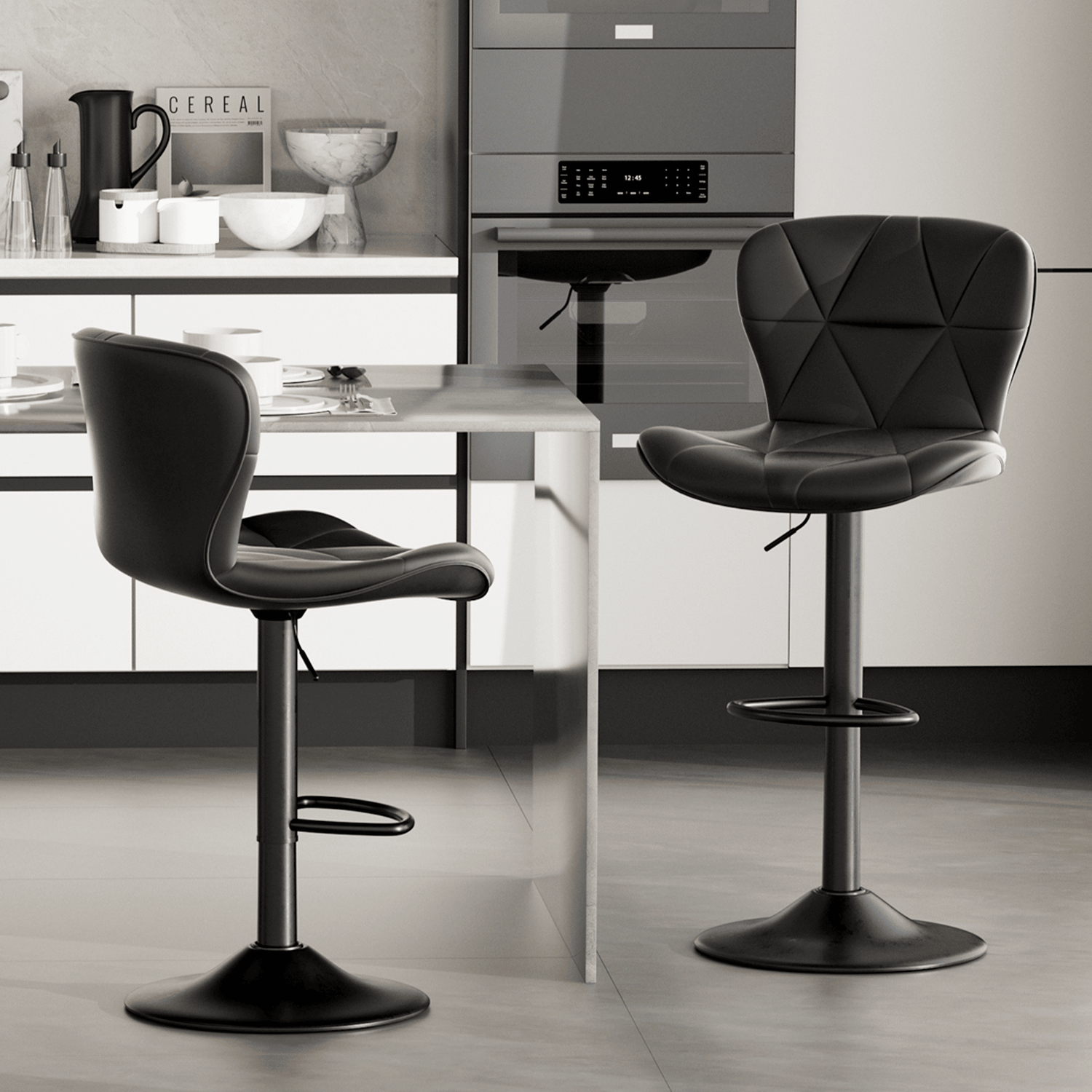 Faux Leather Swivel Bar Stools – Adjustable, Set of 2