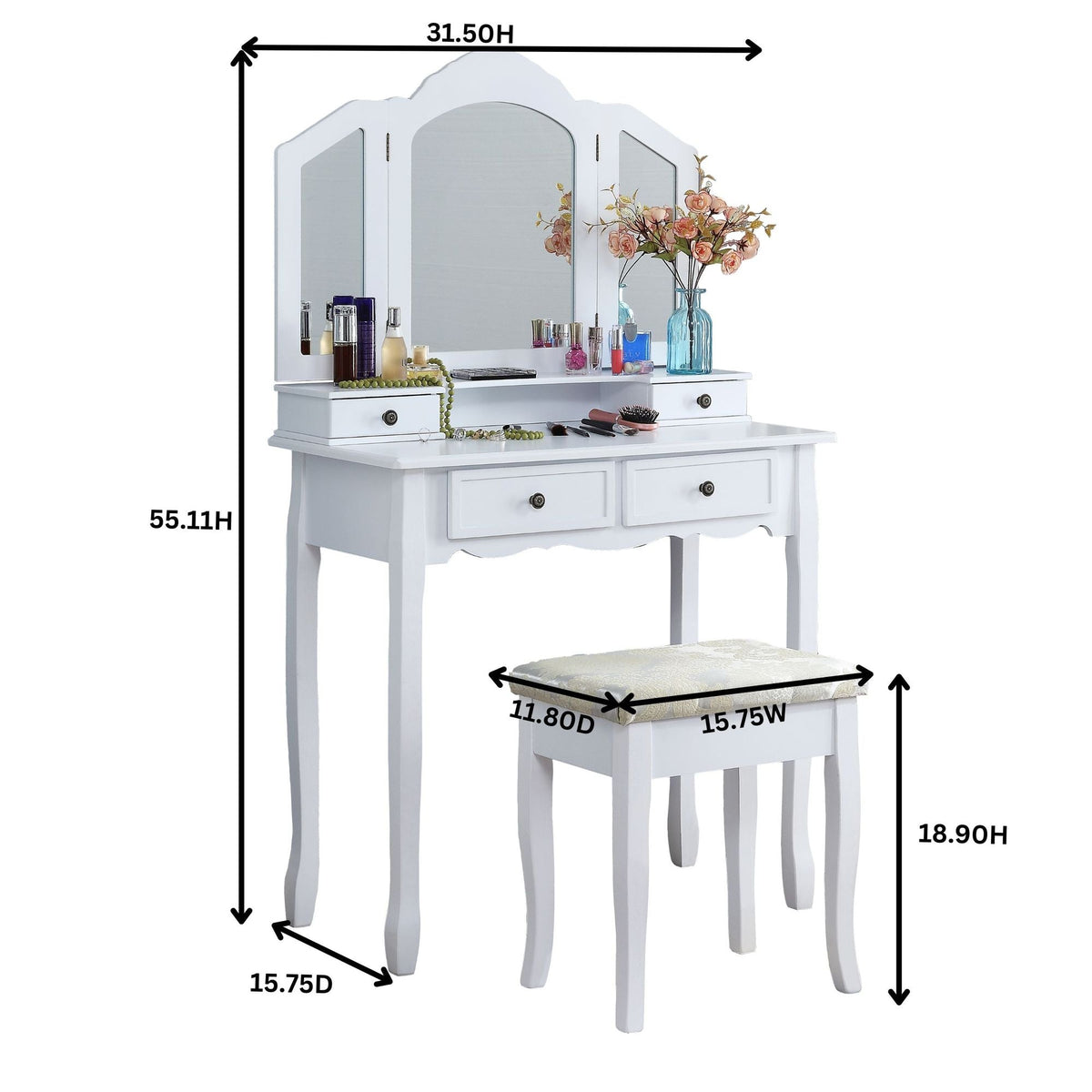 Sanlo Wooden Vanity Make Up Table and Stool Set, Rose Gold — alternate view 10