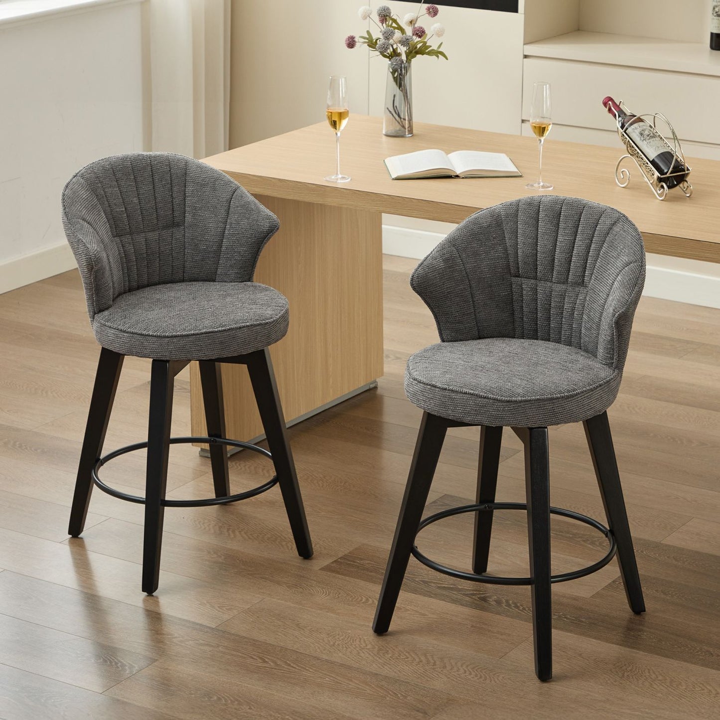 Chenille Swivel Bar Stools – Dark Grey, Counter Height