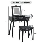 Mid-Century Vanity with LED Mirror, Black, 2 Drawers, Flip-Top — alternate view 17