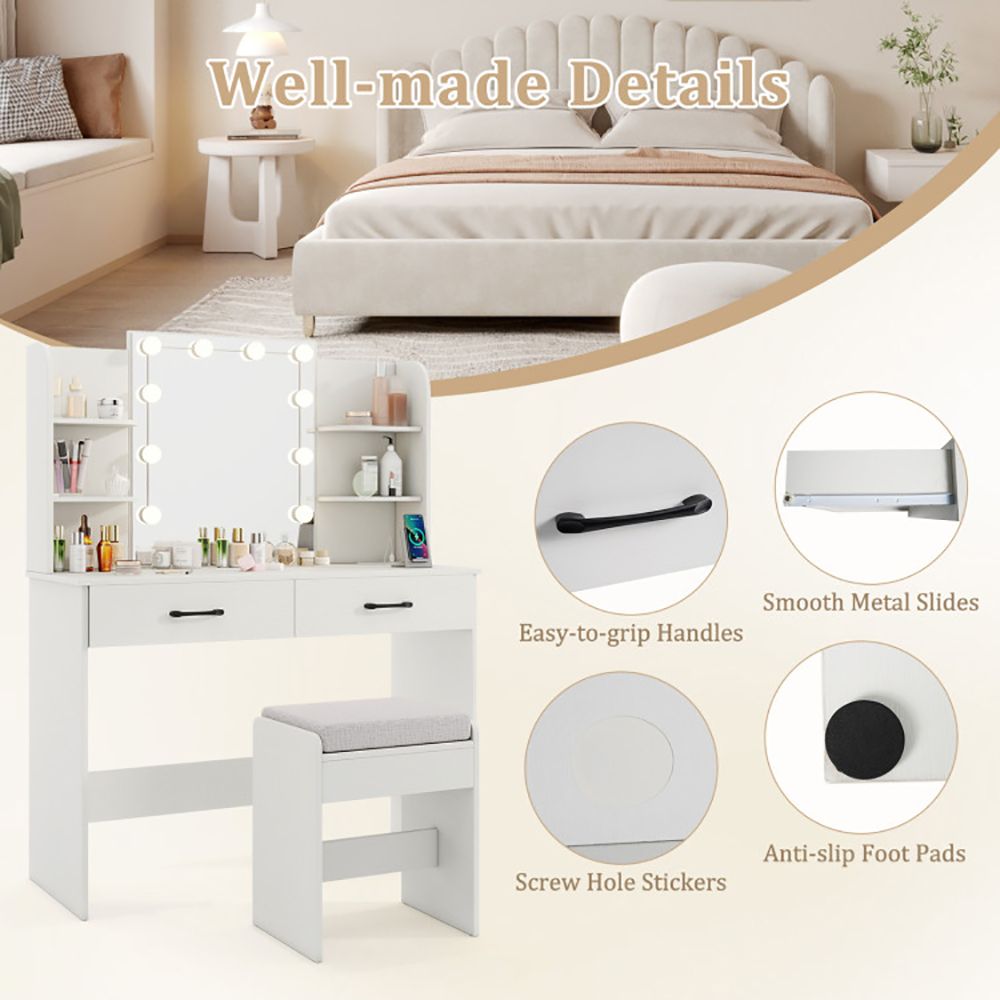 Vanity Set with Lighted Mirror and Stool with Power Outlet — alternate view 24