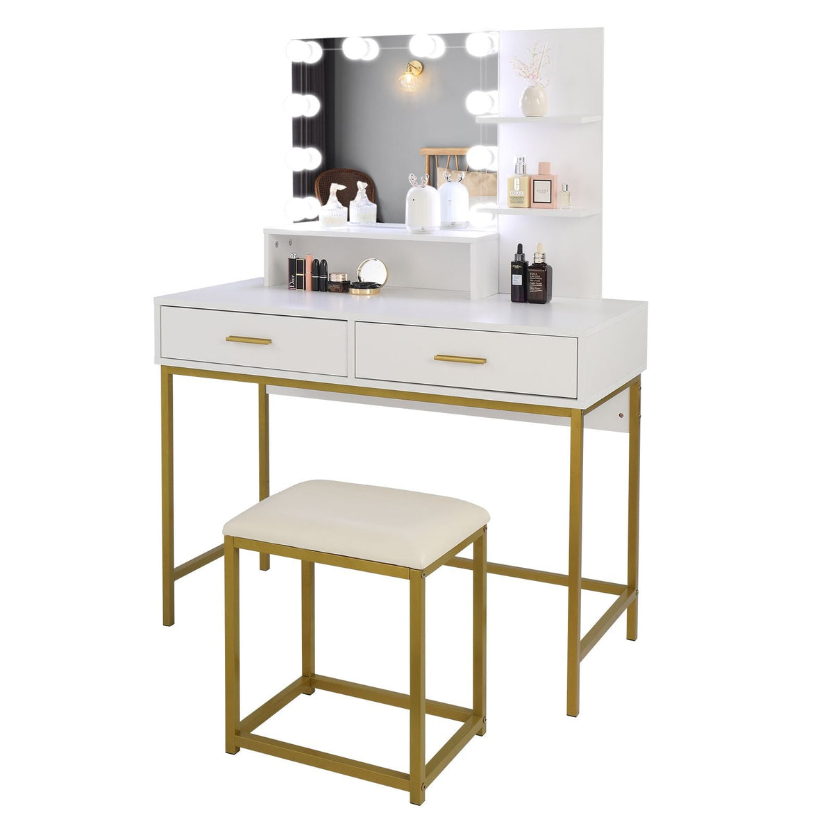 FCH Vanity Table, LED Mirror, 2 Drawers, Stool — Mid-Century Modern Furniture — alternate view 14