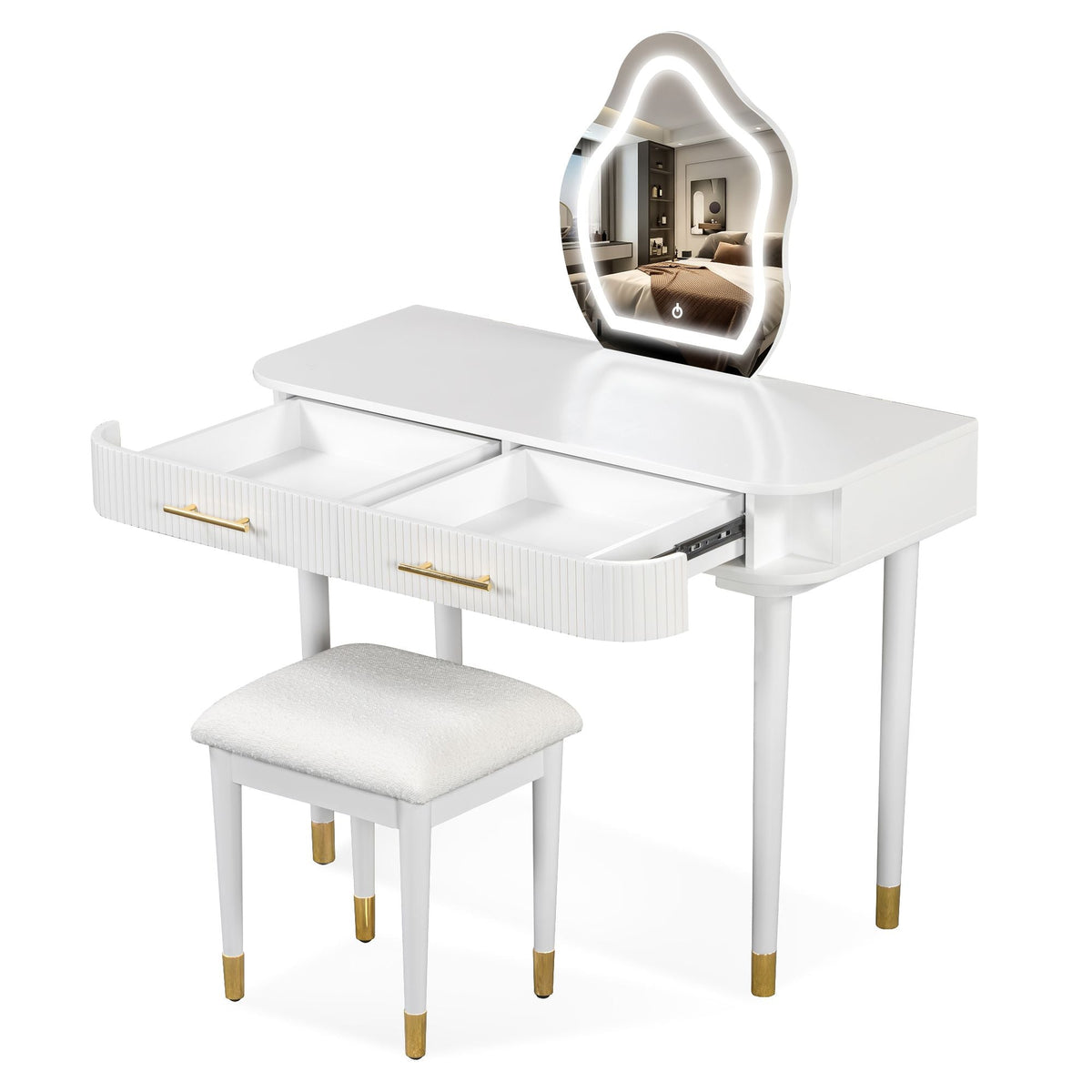 Mid-Century Vanity with LED Mirror, White, 30" Tall — alternate view 11