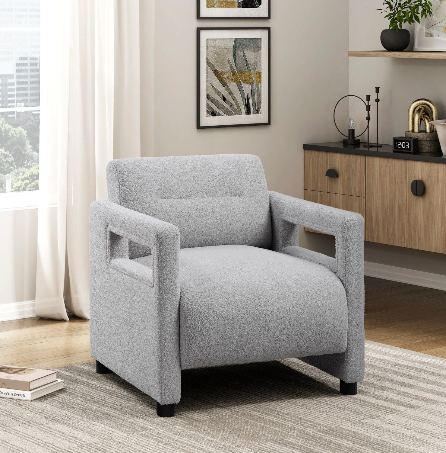 Luxury Home Furniture Accent Chair Gray Seat Cushion Boucle Upholstery Plywood Frame 1pc Armchair