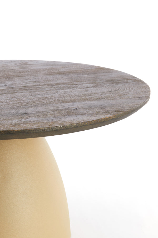 Oiled Wood and Beige Side Table