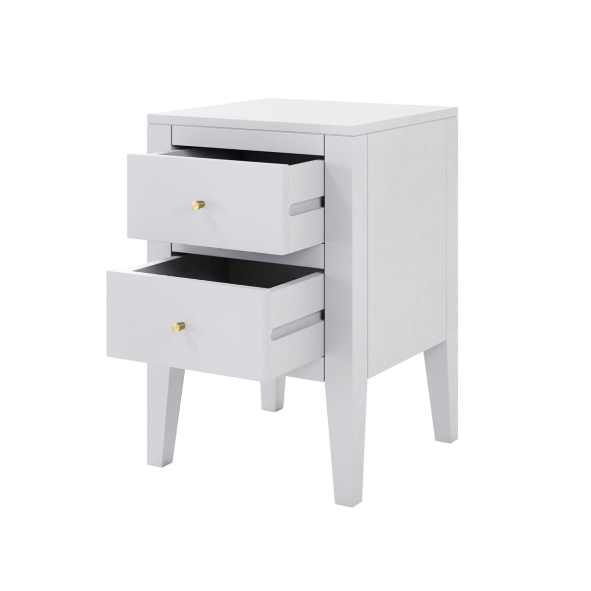 White Two-Drawer Nightstand, close-up detail