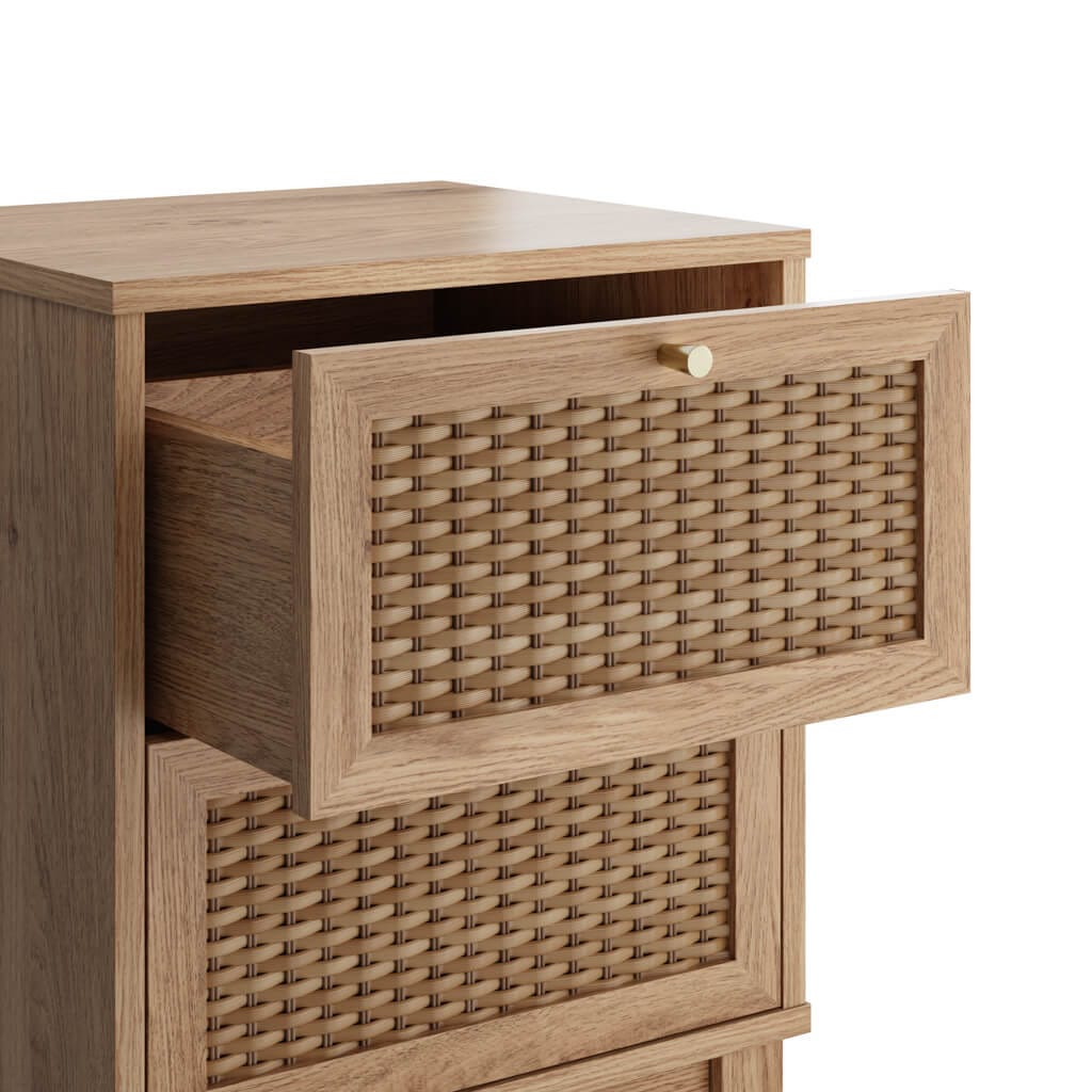 Two-drawer bedside cabinet with metal handles
