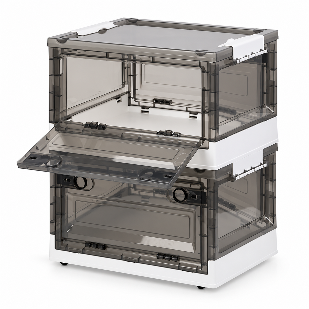 OHMM gallery v2 2 / 2 / white product-only packshot — 2 PACK Foldable Storage Bins with Doors and Wheels