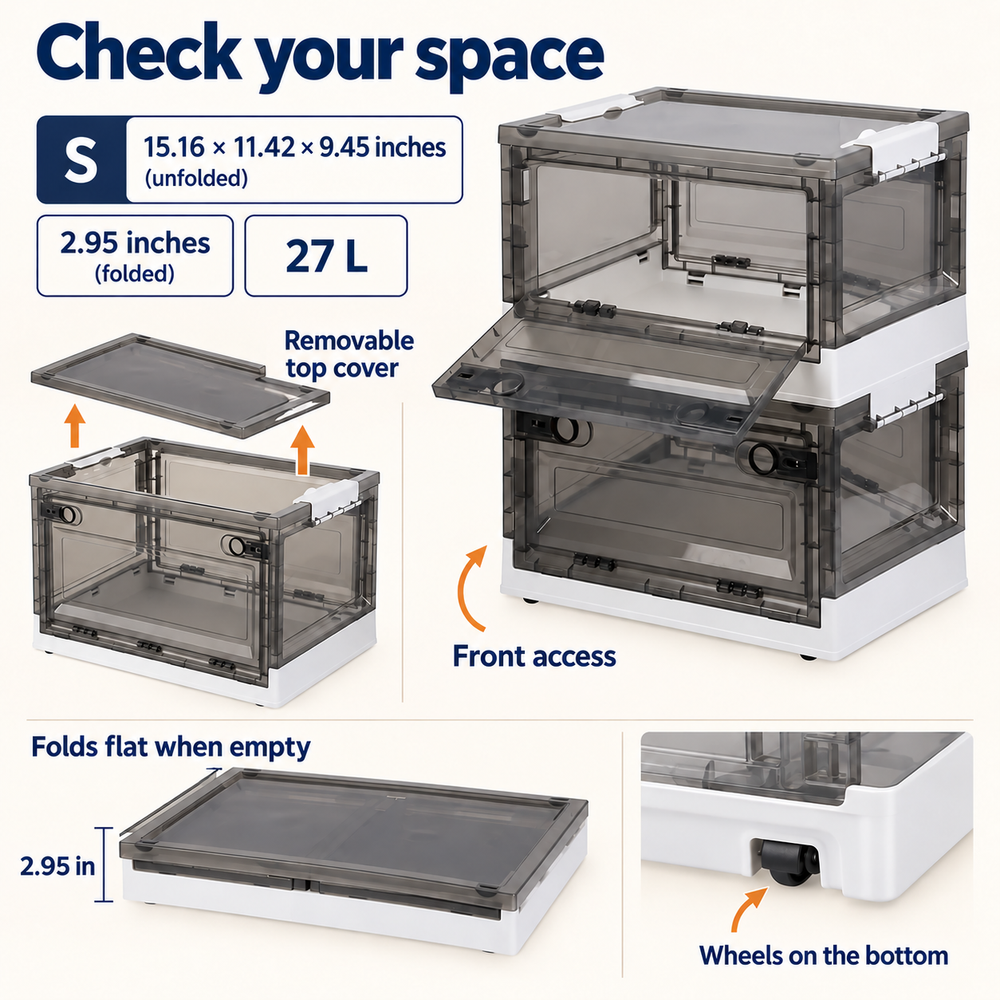 OHMM gallery v2 2 / 4 / fit and details — 2 PACK Foldable Storage Bins with Doors and Wheels