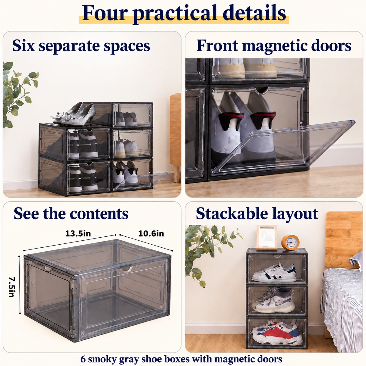 OHMM gallery v2 9 / 3 / four practical details — SET OF 6 Clear Stackable Shoe Boxes with Magnetic Doors