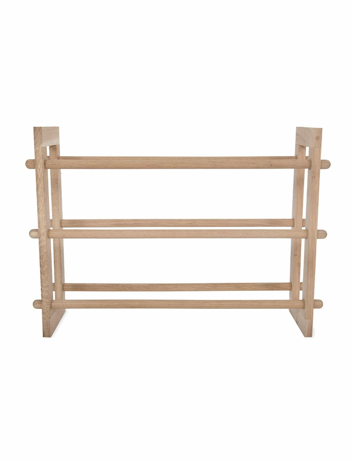 Low hallway shoe rack with raw oak shelves