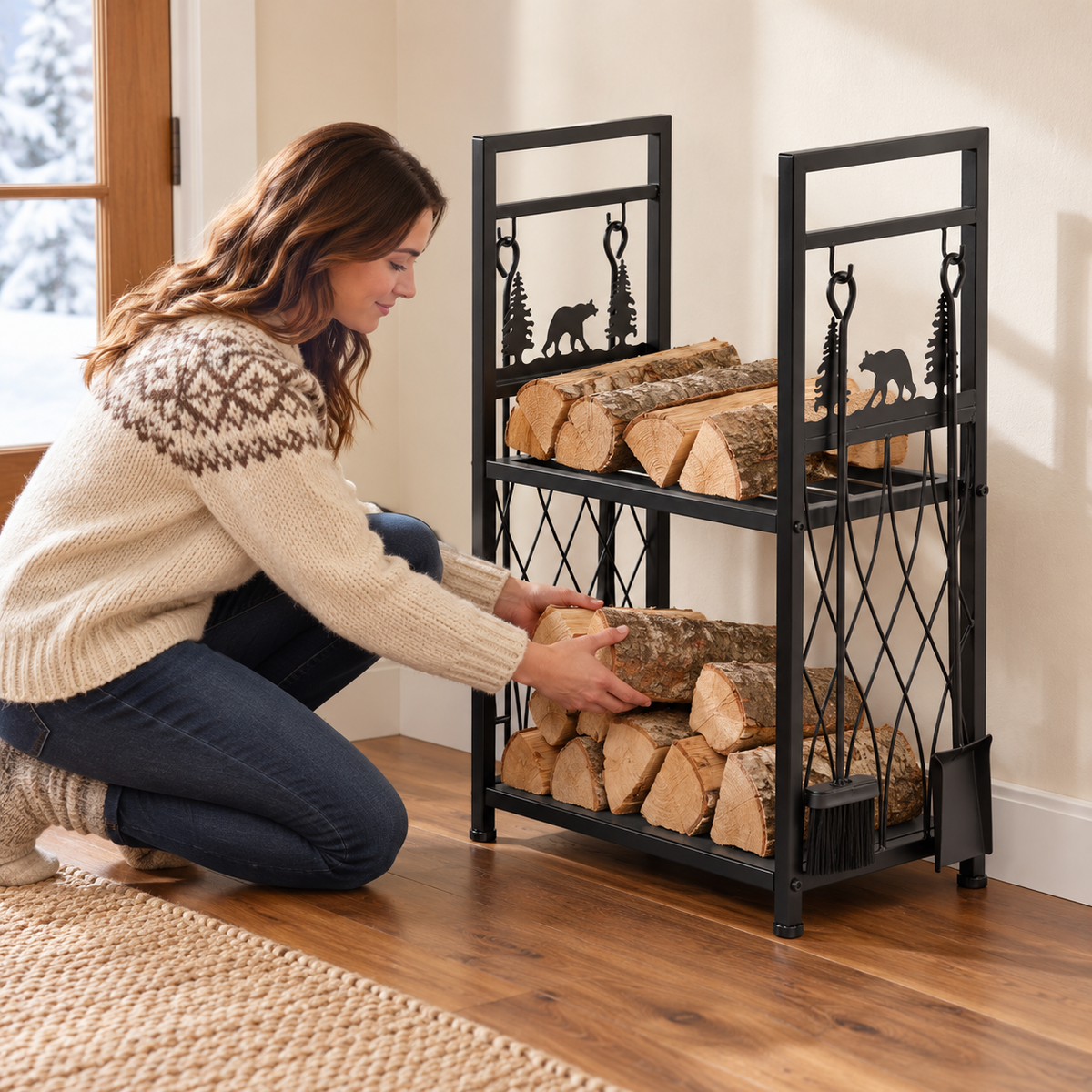 Fireside Rack & Tool Set — story persona; illustrative room styling, props not included