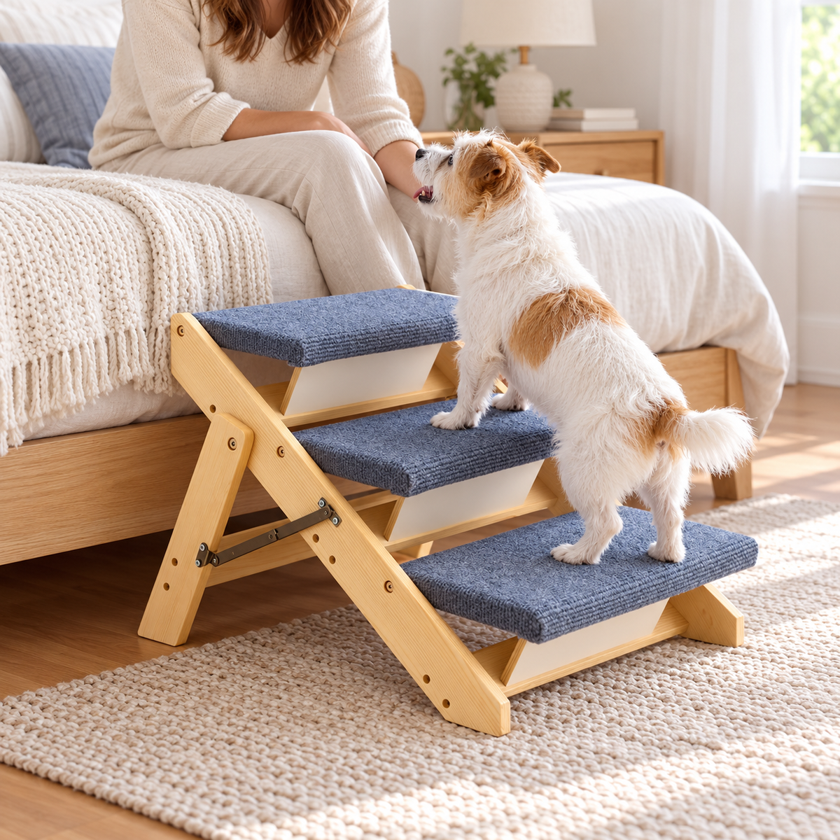 Foldaway Pet Steps — story persona; illustrative room styling, props not included