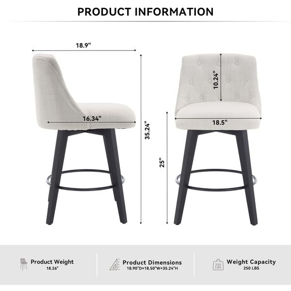 Set of 2 Stain Resistant Swivel Counter Stools 25 Inch Solid Wood view 5