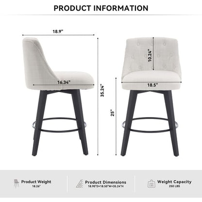 Set of 2 Stain Resistant Swivel Counter Stools 25 Inch Solid Wood view 5