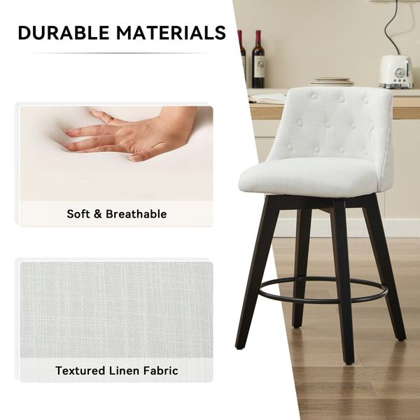 Set of 2 Stain Resistant Swivel Counter Stools 25 Inch Solid Wood view 4