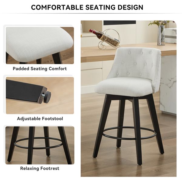 Set of 2 Stain Resistant Swivel Counter Stools 25 Inch Solid Wood view 3