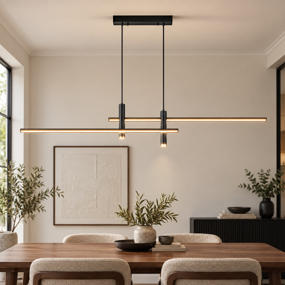 Multi-Bar LED Pendant Light in a styled room