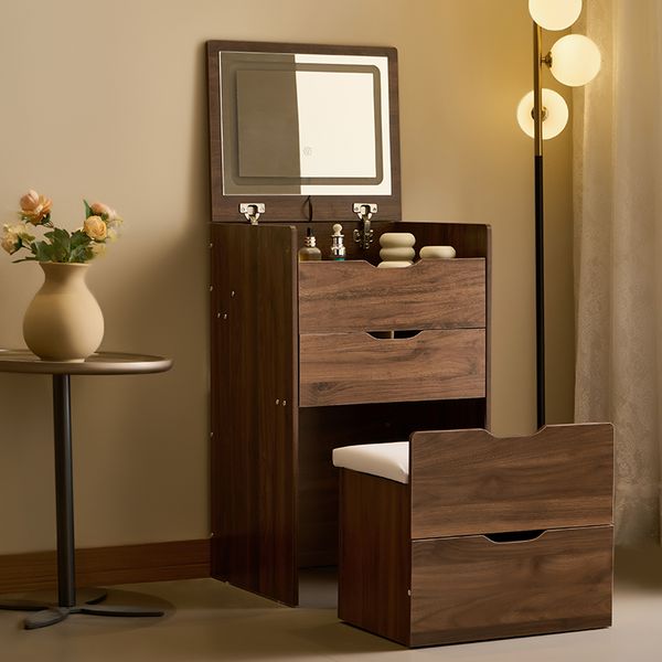 3 in 1 Flip Top Vanity Desk with Glass Top and Stool view 3