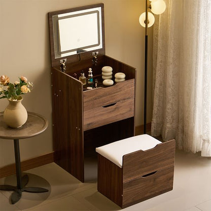 3 in 1 Flip Top Vanity Desk with Glass Top and Stool view 5
