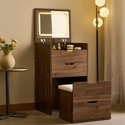3 in 1 Flip Top Vanity Desk with Glass Top and Stool view 2