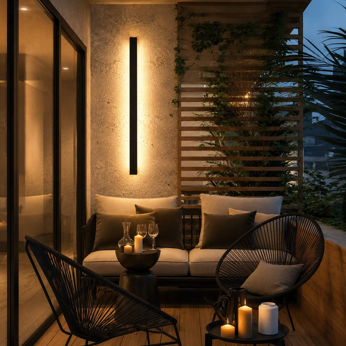 Linear LED Outdoor Wall Light in a styled room