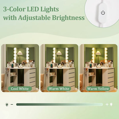 Corner Makeup Vanity with Three Mirrors LED and Power Outlet view 8