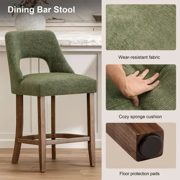 Set of 2 Cutout Back Chenille Counter Stools Solid Wood Frame view 6