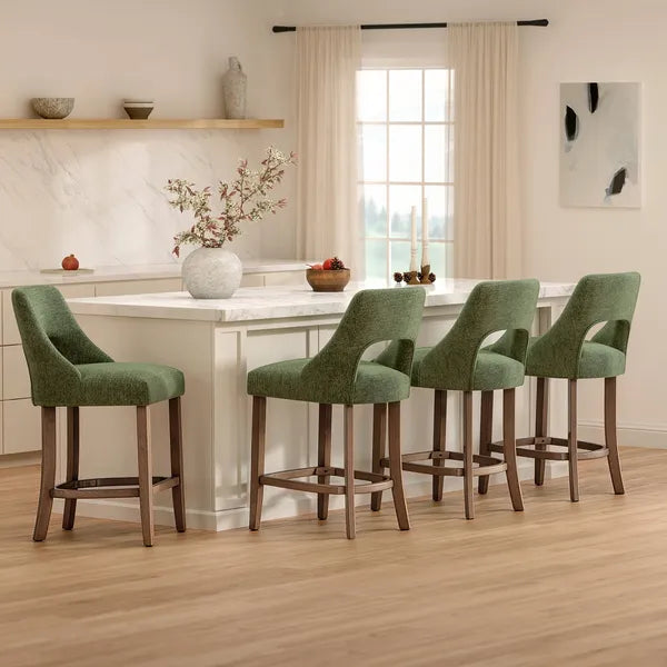 Set of 2 Cutout Back Chenille Counter Stools Solid Wood Frame view 4