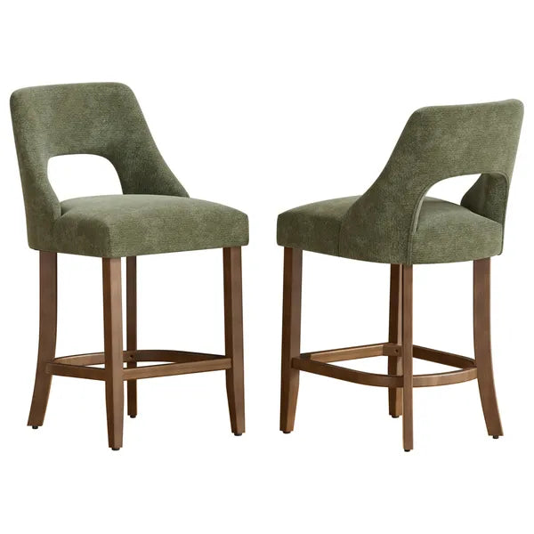 Set of 2 Cutout Back Chenille Counter Stools Solid Wood Frame view 1