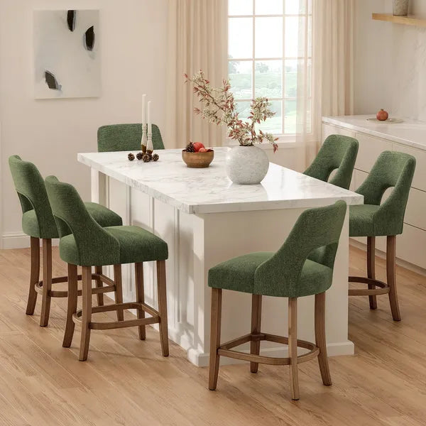 Set of 2 Cutout Back Chenille Counter Stools Solid Wood Frame view 5