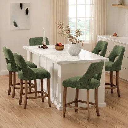 Set of 2 Cutout Back Chenille Counter Stools Solid Wood Frame view 5