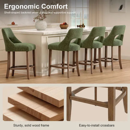 Set of 2 Cutout Back Chenille Counter Stools Solid Wood Frame view 7