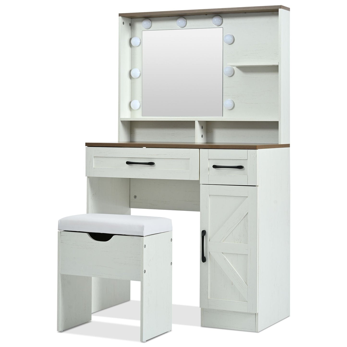 Mid-Century Vanity, White, 2 Drawers (view 11)