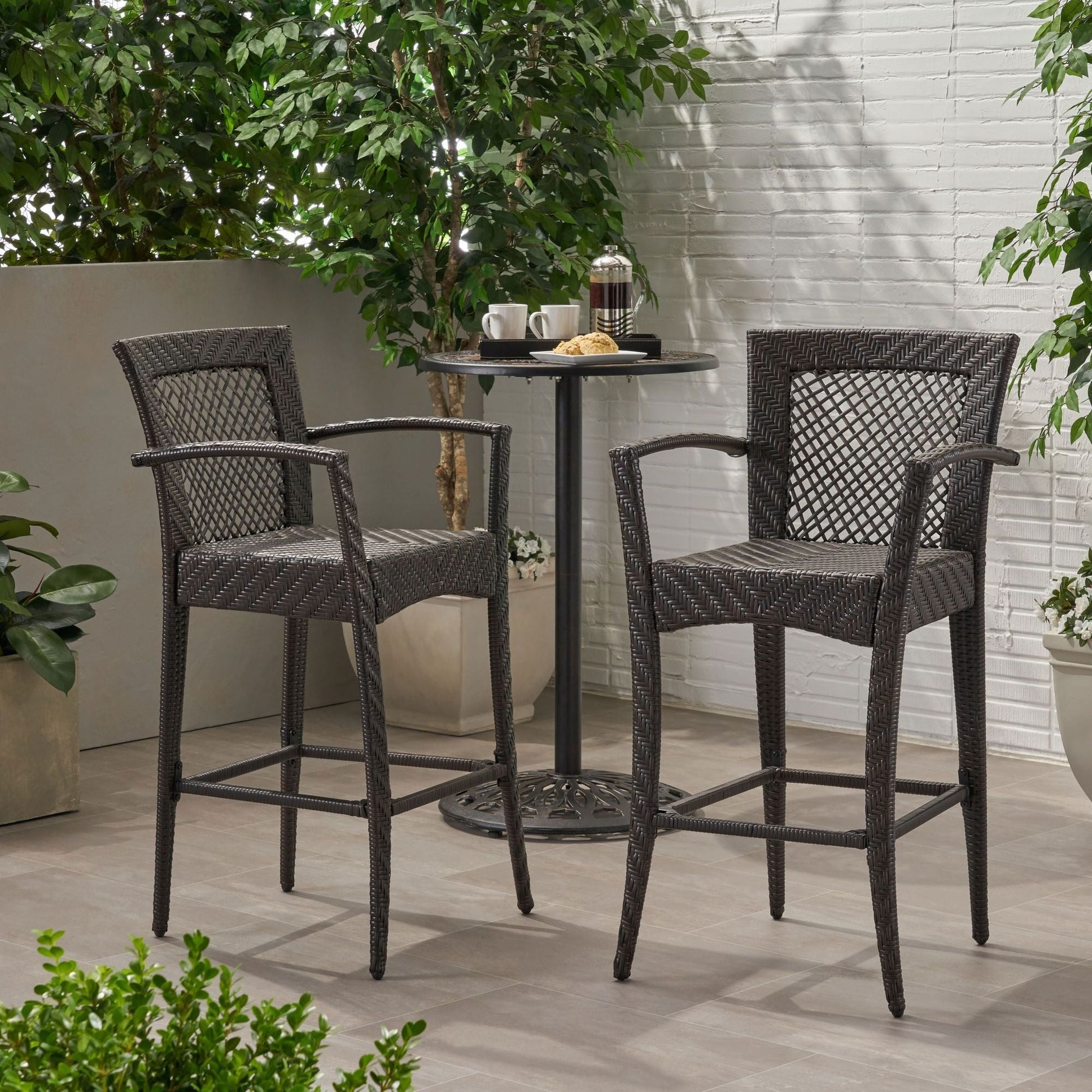 Outdoor PE rattan Barstools with Iron Frame, Multi Brown (view 4)