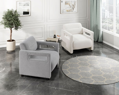 Boucle Mid-Century Accent Chair, Beige, Bouclé (view 11)