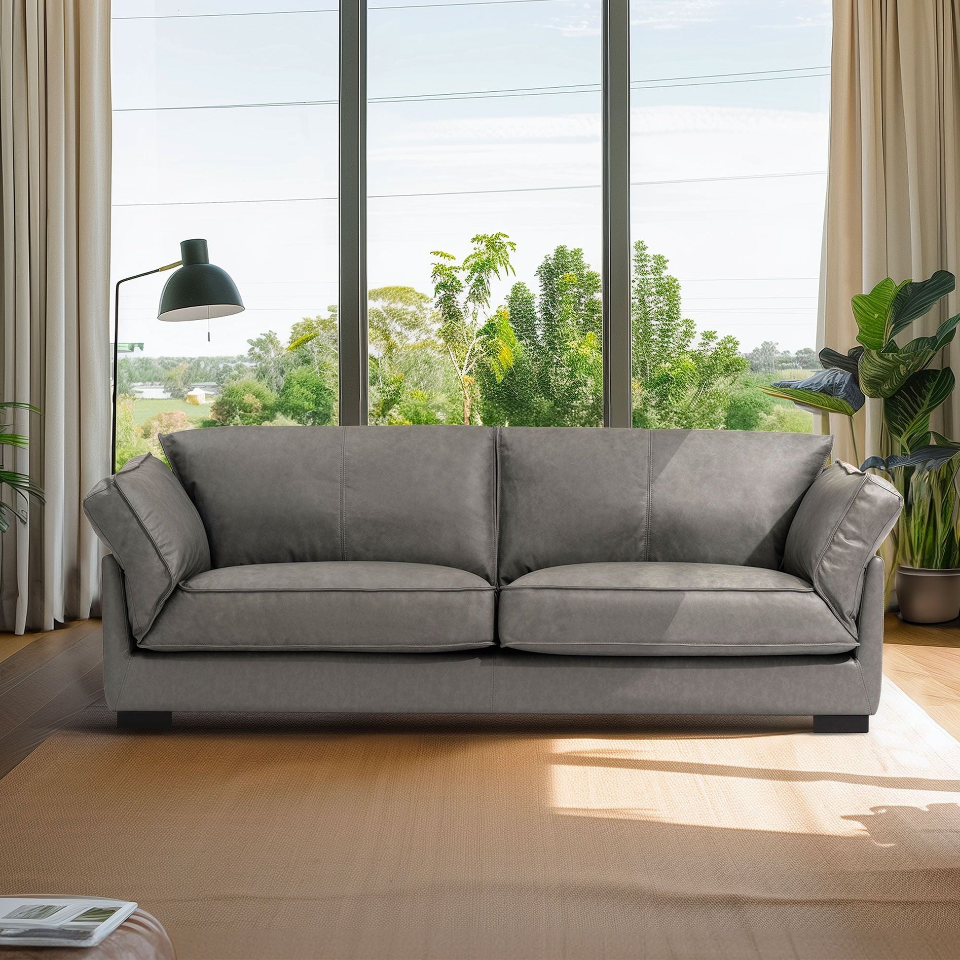 Leather 3-Seat Mid-Century Sofa, Red, 34" Tall (view 5)