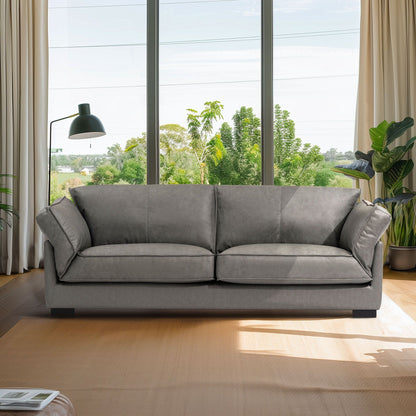 Leather 3-Seat Mid-Century Sofa, Red, 34" Tall (view 5)