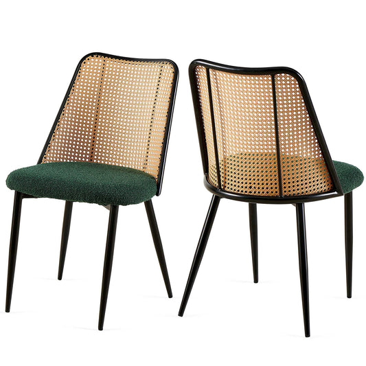 Boucle Mid-Century Dining Chairs, Set of 2, Green