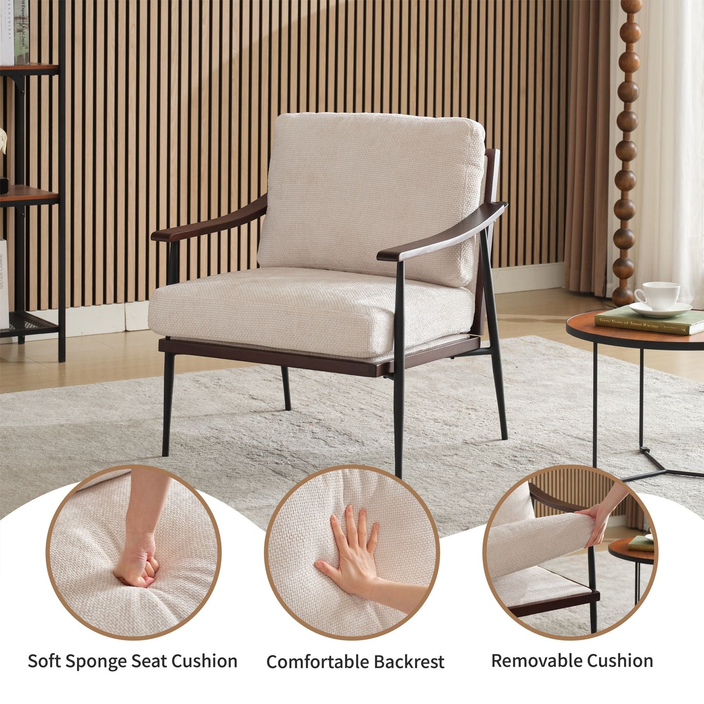 Linen Mid-Century Accent Chair, White, 30" Wide (view 3)