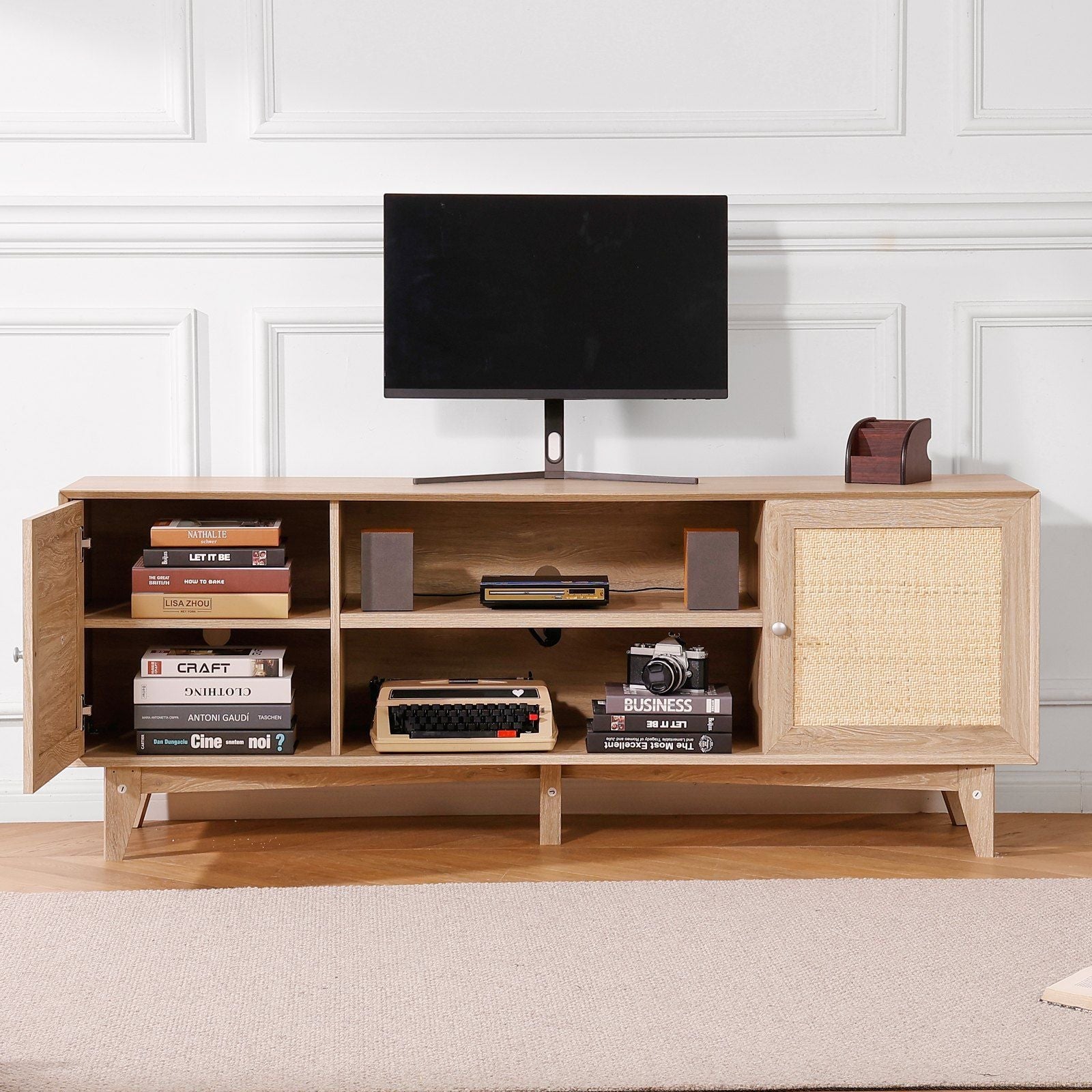 75" TV Mid-Century TV Stand, Oak, 60" Wide (view 8)