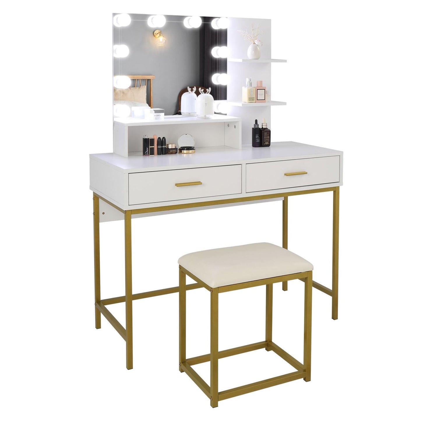 FCH Vanity Table, LED Mirror, 2 Drawers, Stool (view 4)