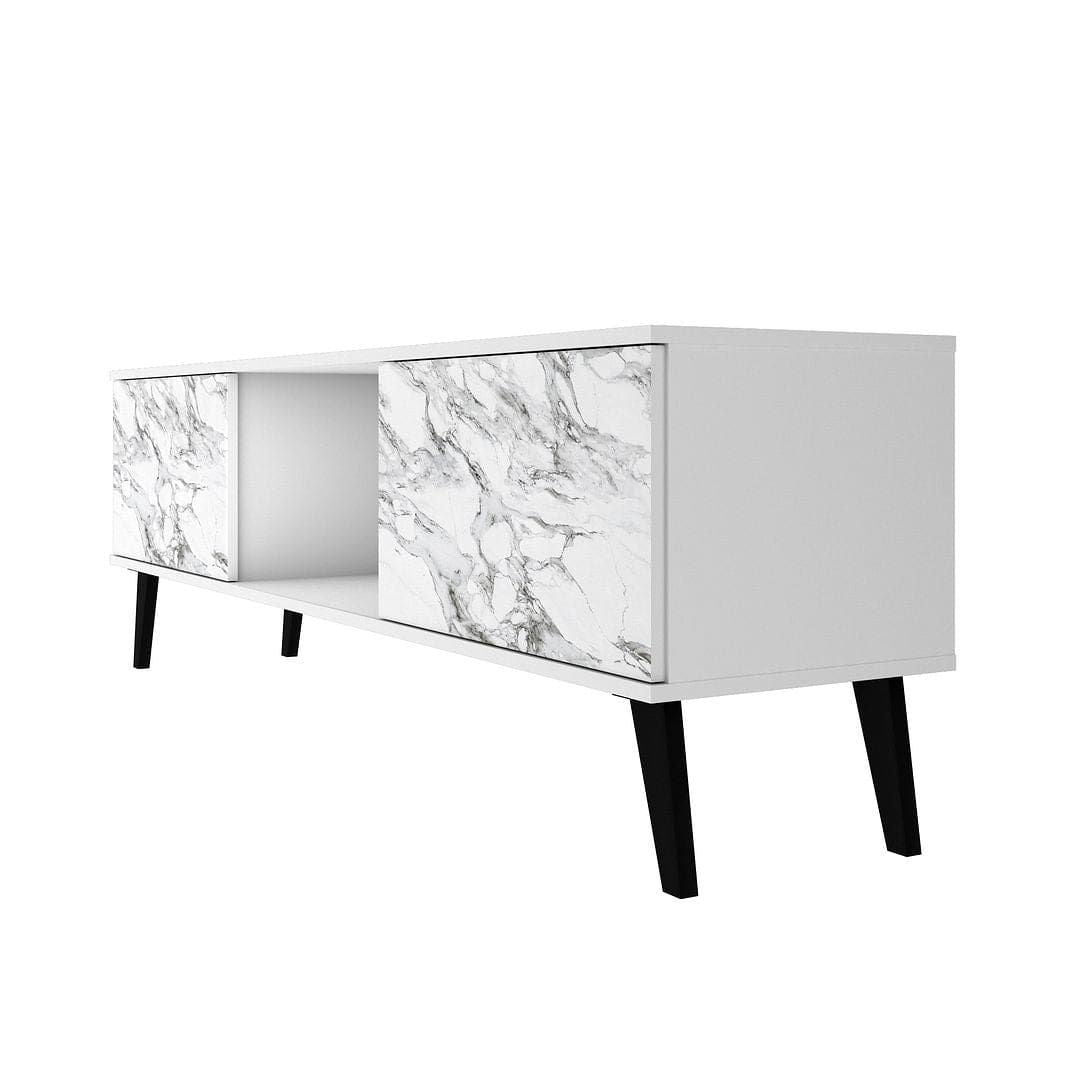 Mid-Century TV Stand, White, Marble Top (view 5)