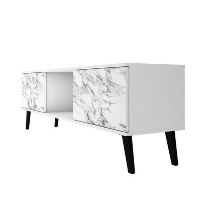 Mid-Century TV Stand, White, Marble Top (view 5)