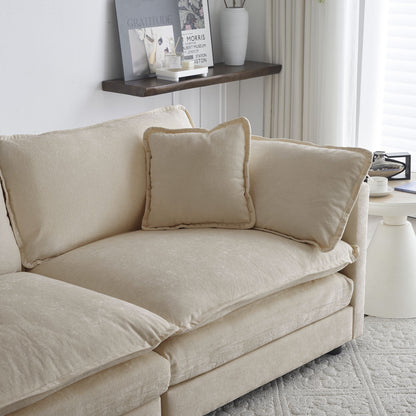 Chenille 3-Seat Mid-Century Sofa, Beige (view 2)
