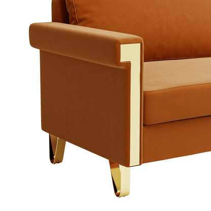 Velvet 3-Seat Mid-Century Sofa, Gold (view 2)