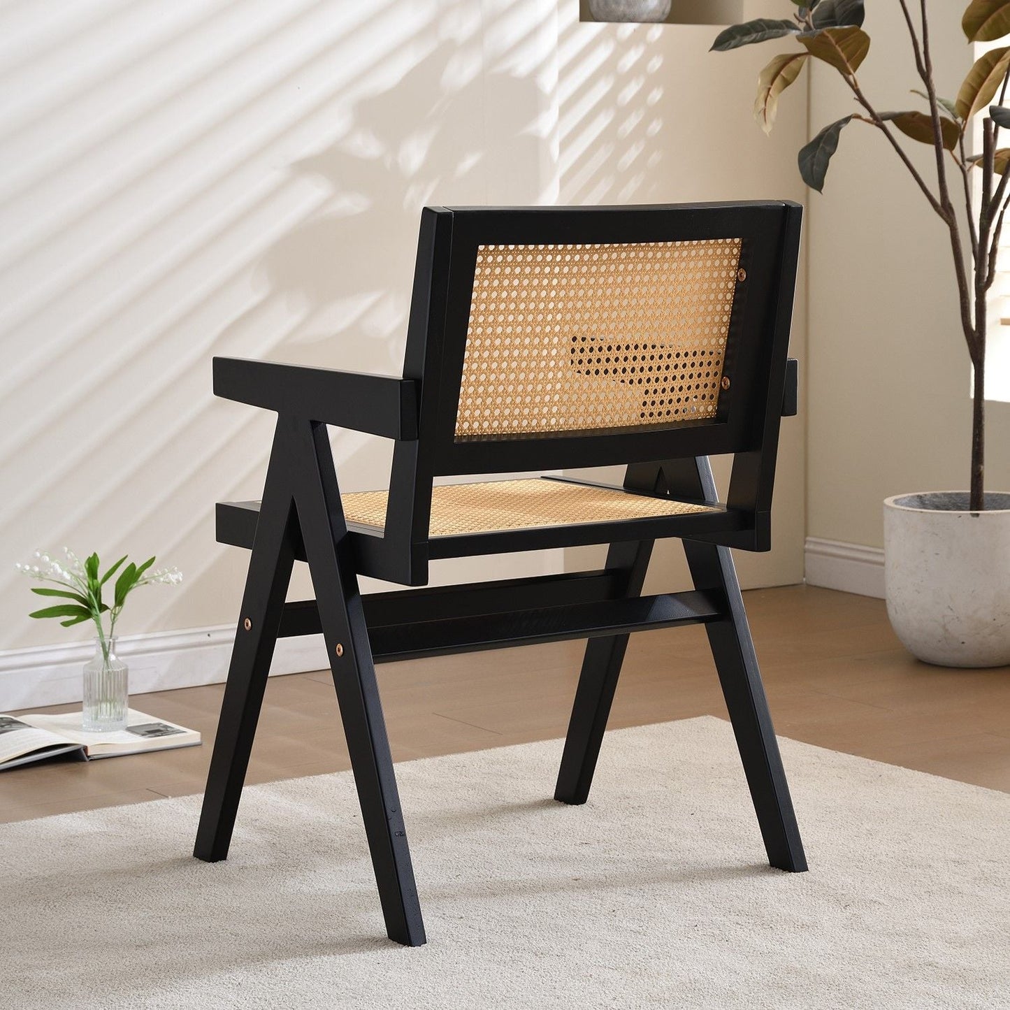 Rattan Mid-Century Accent Chair, Black (view 3)