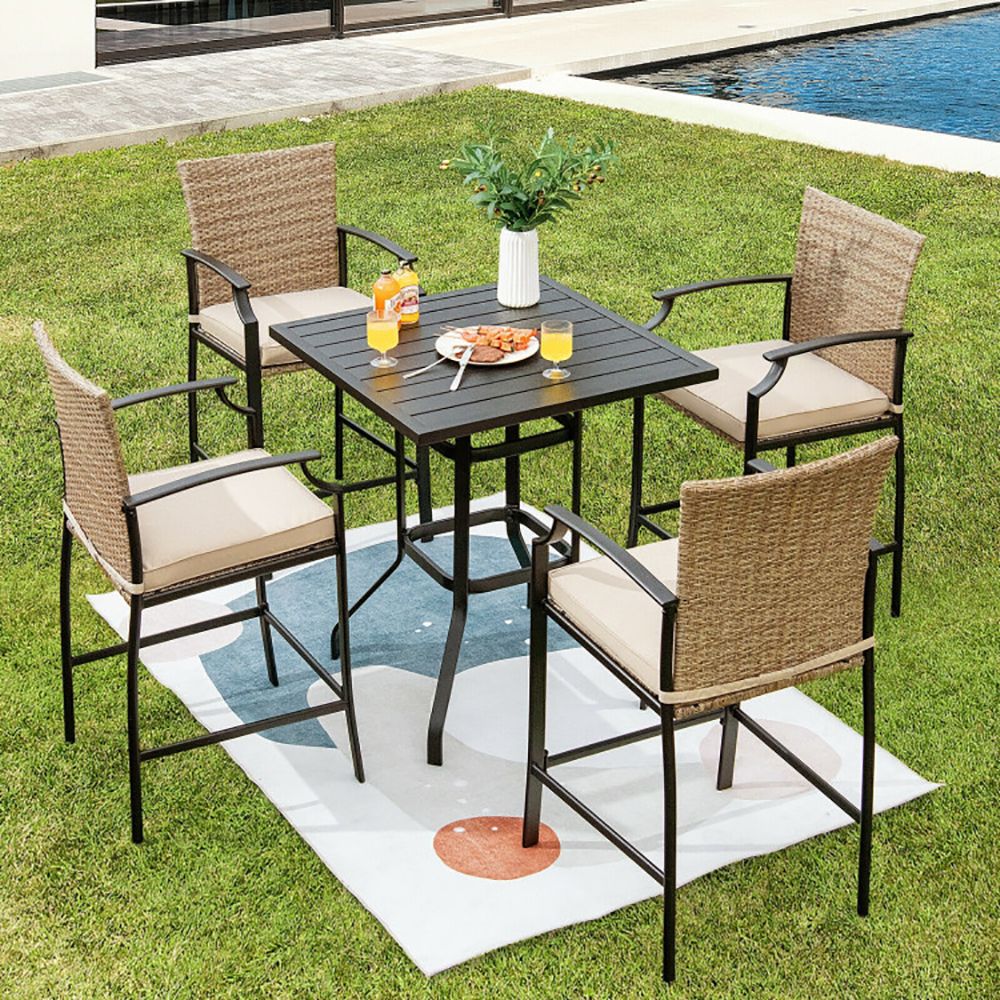 Patio Rattan Bar Stools Set of 4 with Soft Cushions (view 7)