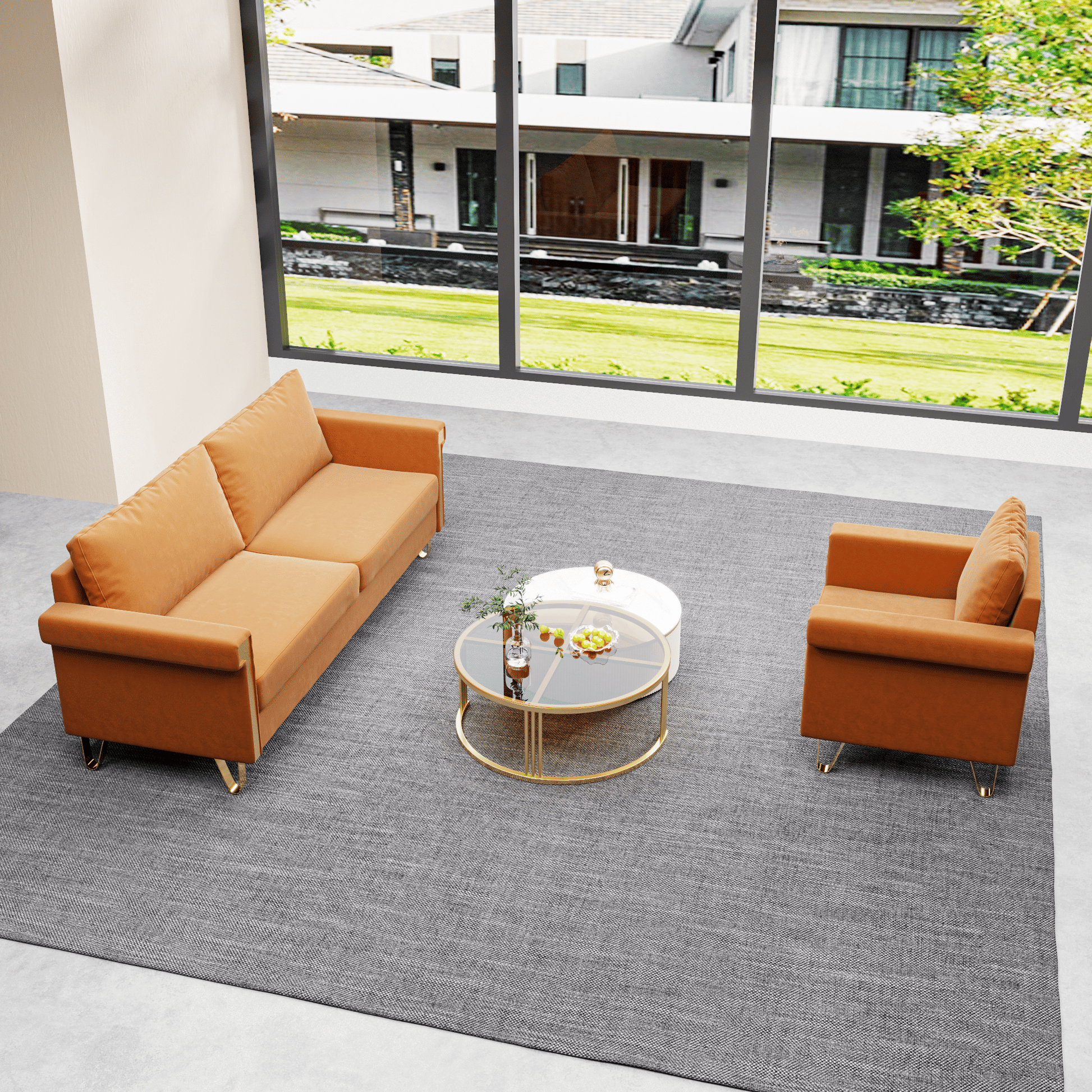 Velvet 3-Seat Mid-Century Sofa, Orange (view 7)